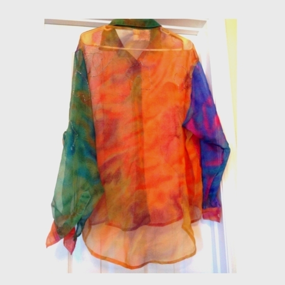 BUTTON DOWN SHEER BEADED BLOUSE SHIRT TOP SIZE SMALL - Picture 5 of 9